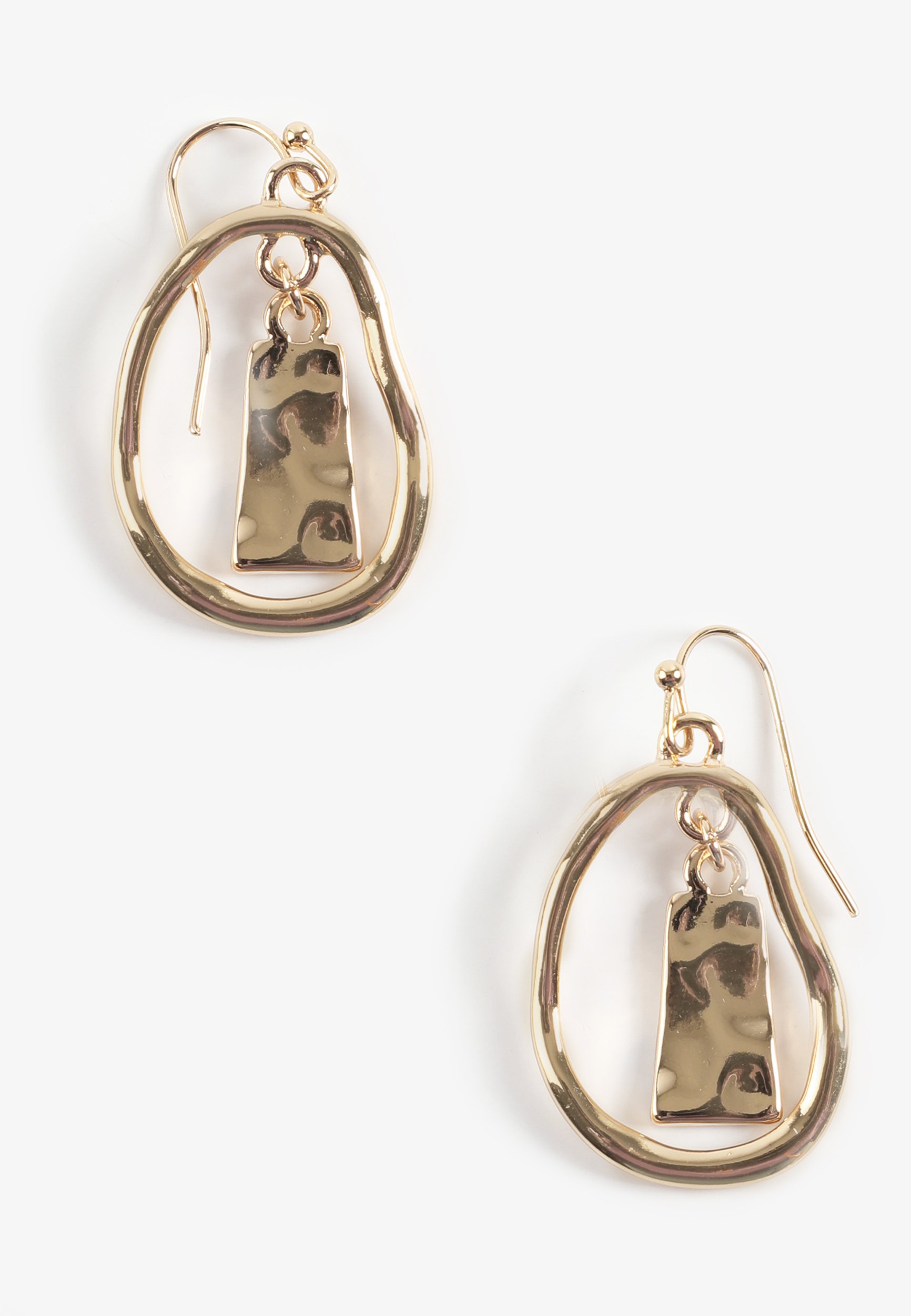 Gold Hammered Charm Drop Earrings