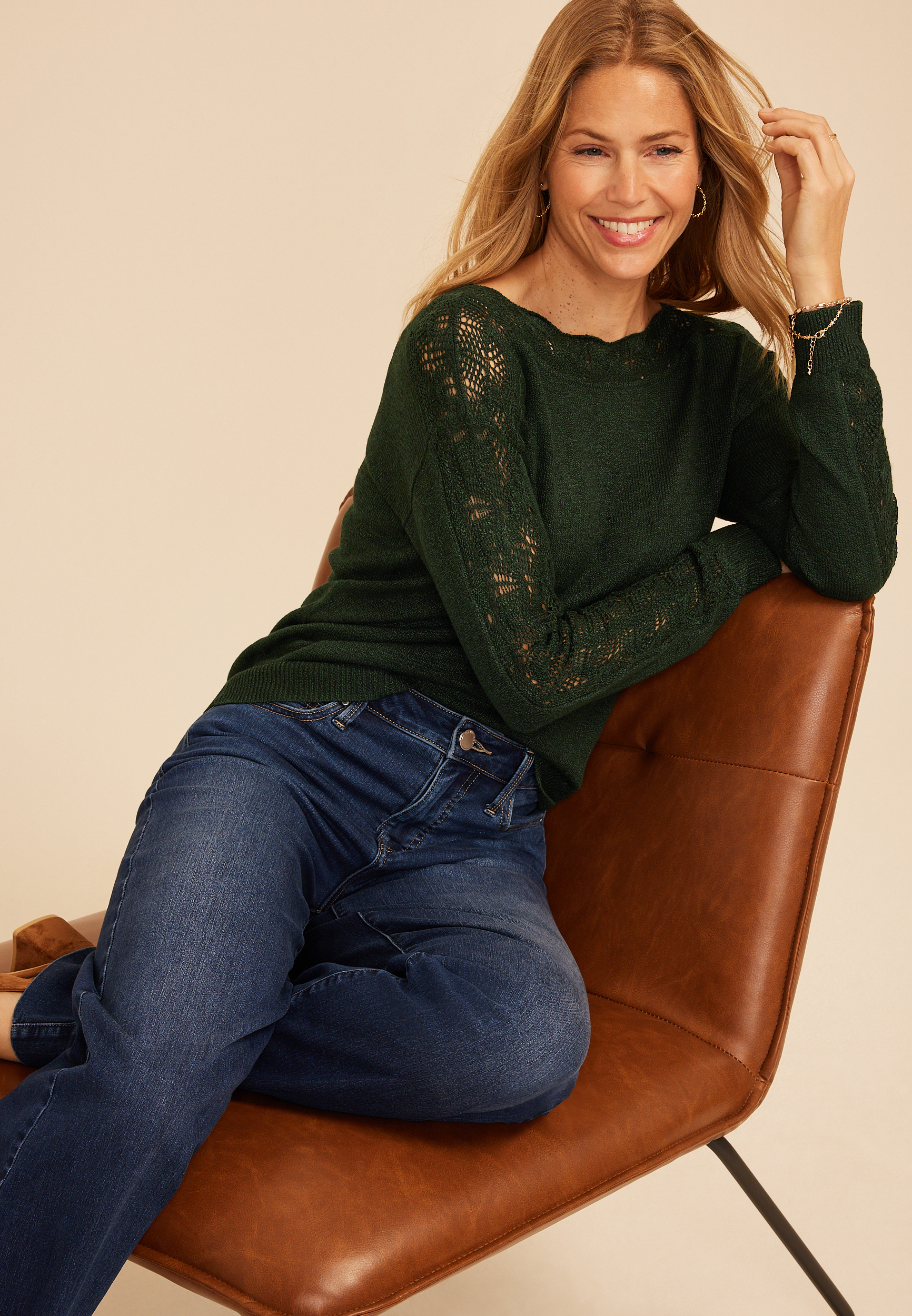 Lace Pointelle Trim Boat Neck Sweater, C4186, large