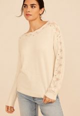 Lace Pointelle Trim Boat Neck Sweater, C8232, small