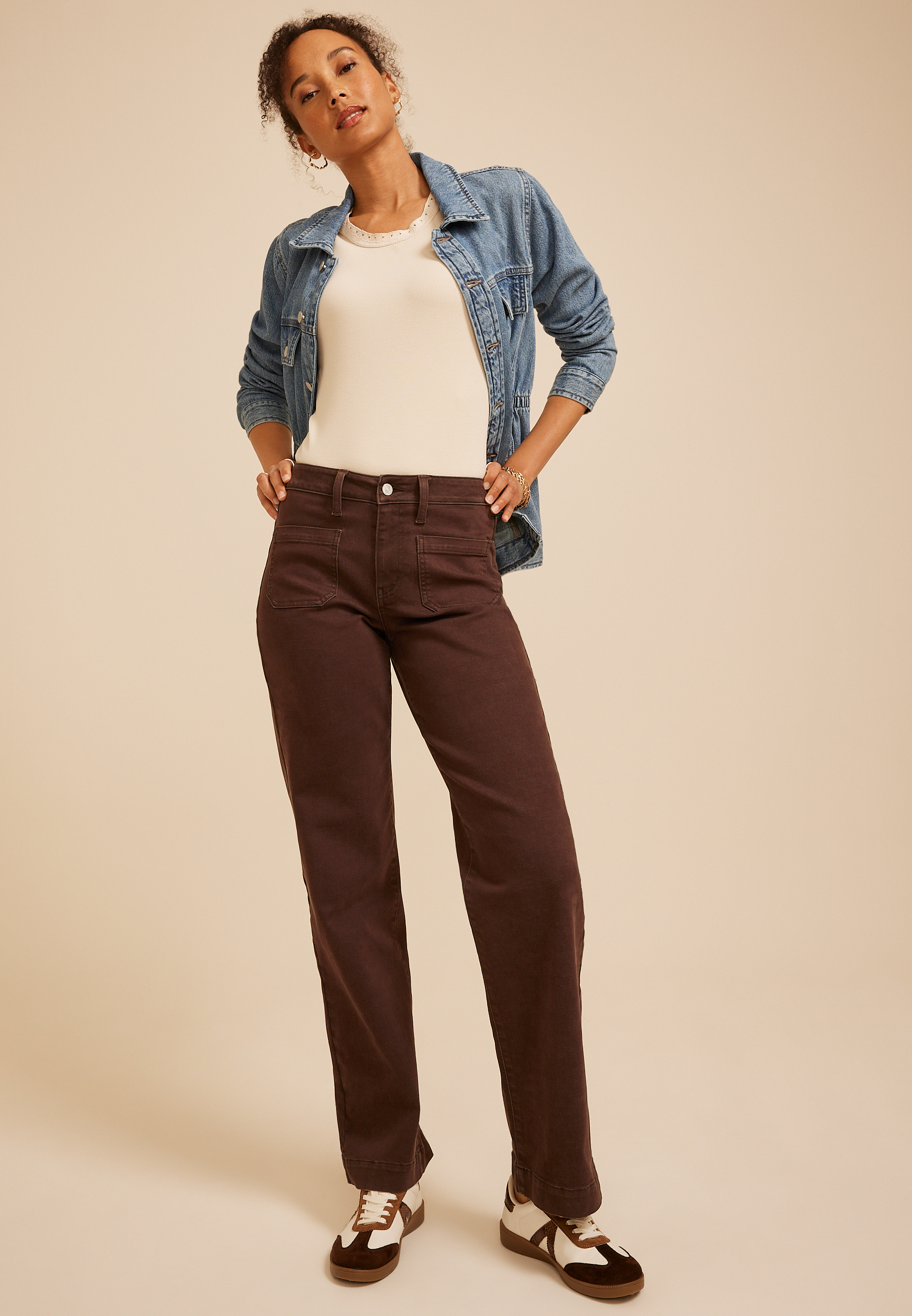 m jeans by maurices&trade; High Rise Patch Pocket Wide Leg Jean