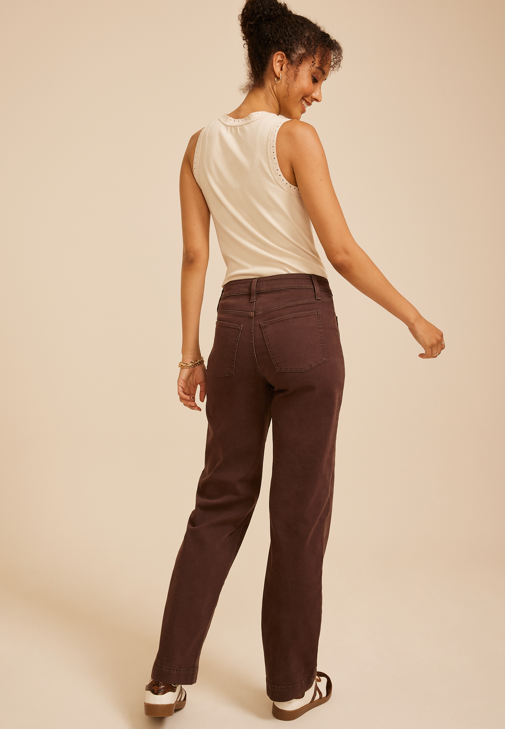 m jeans by maurices&trade; High Rise Patch Pocket Wide Leg Jean, COFFEE BEAN, large