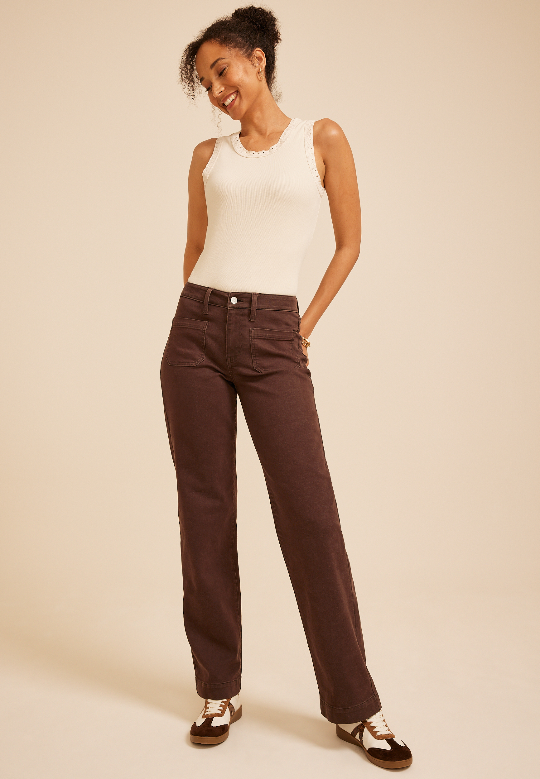 m jeans by maurices&trade; High Rise Patch Pocket Wide Leg Jean, COFFEE BEAN, large