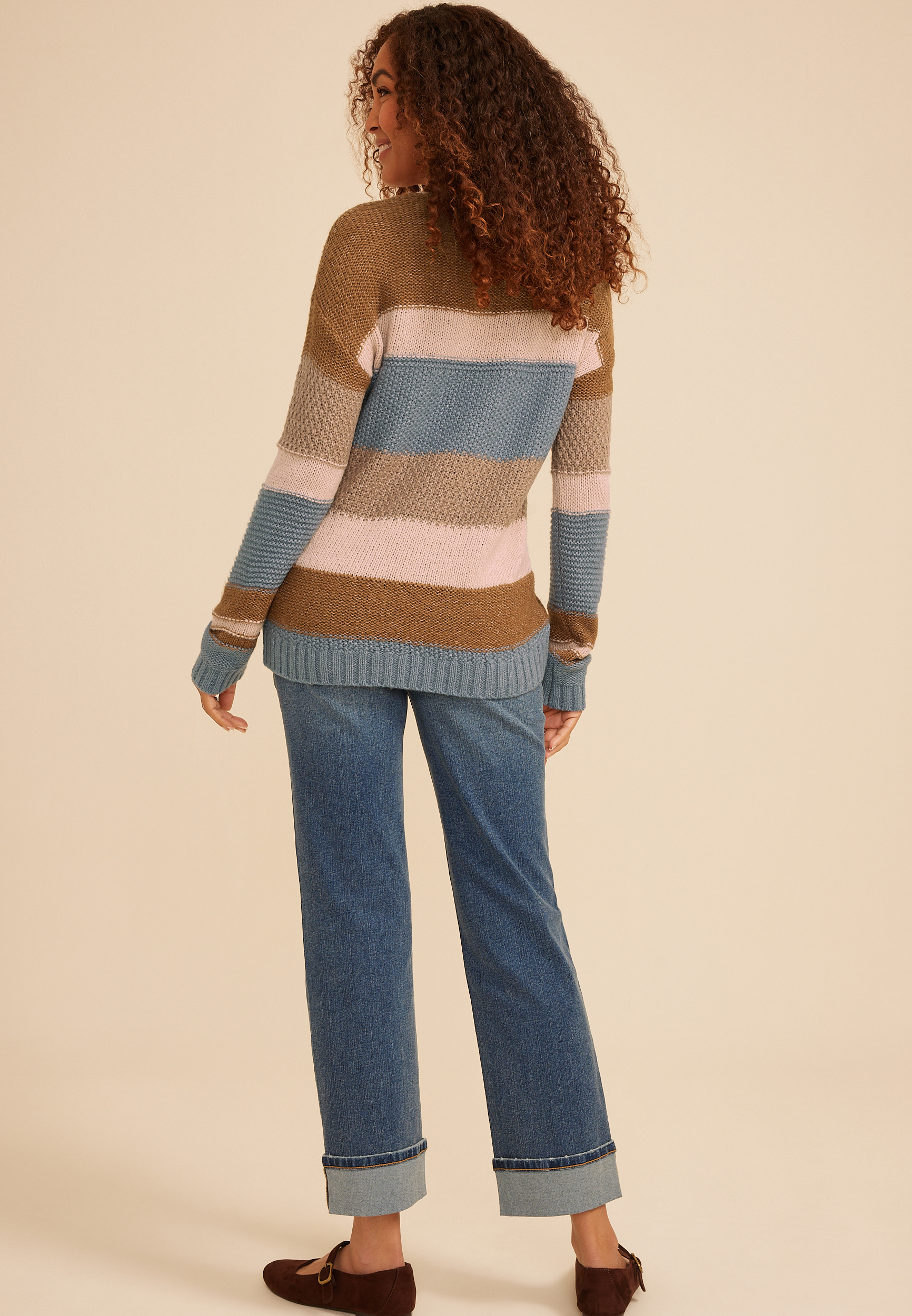 Textured Block Stripe Sweater, C343, large
