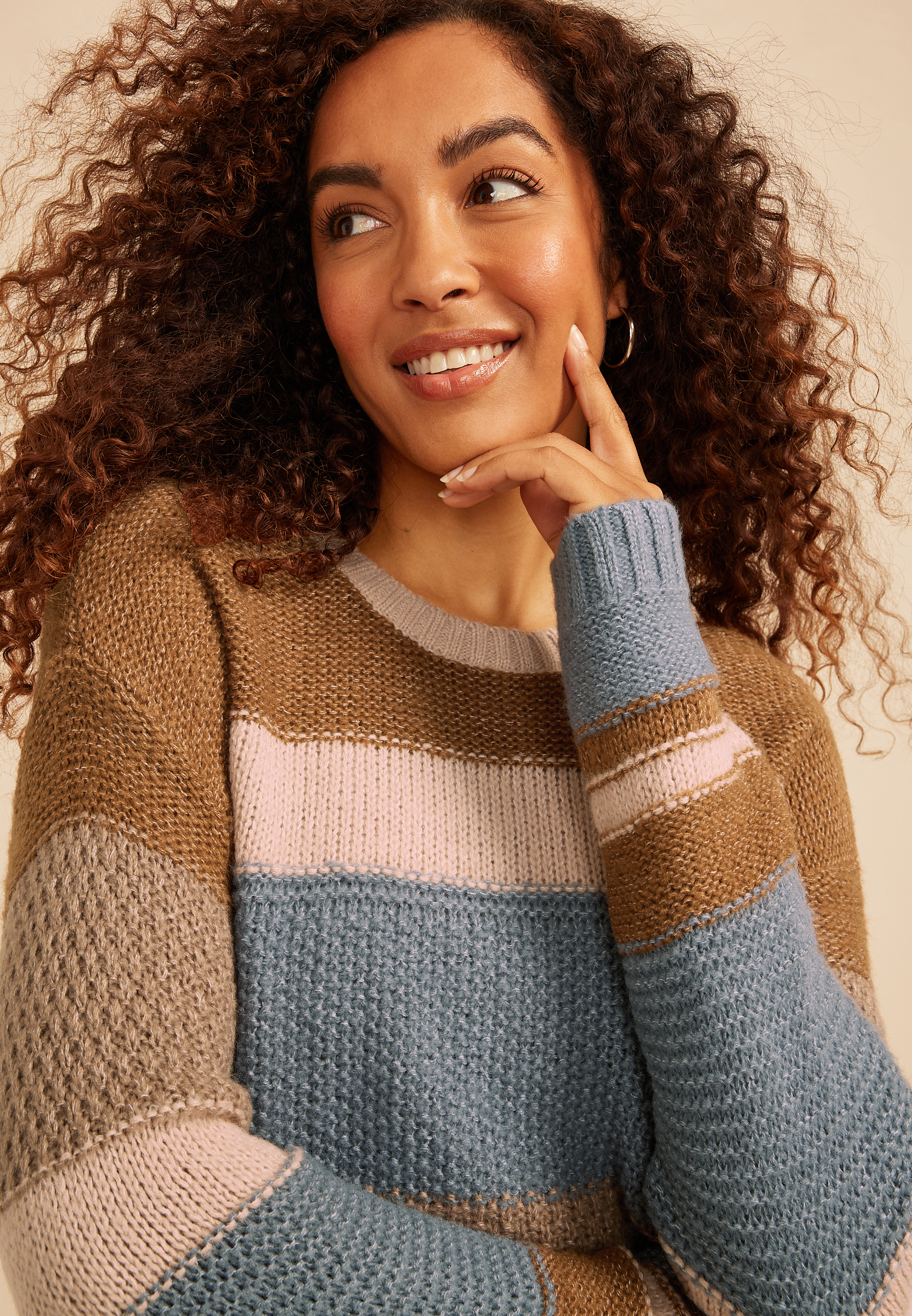 Textured Block Stripe Sweater, C343, large