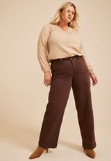 Plus Size m jeans by maurices&trade; High Rise Patch Pocket Wide Leg Jean, COFFEE BEAN, small