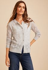 Pointelle Crew Neck Button Front Cardigan, C151, small