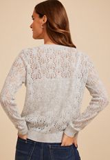 Pointelle Crew Neck Button Front Cardigan, C151, small