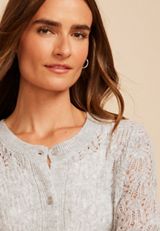 Pointelle Crew Neck Button Front Cardigan, C151, small