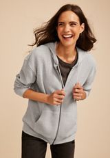 Waffle Knit Zip Front Hoodie, C3348, small