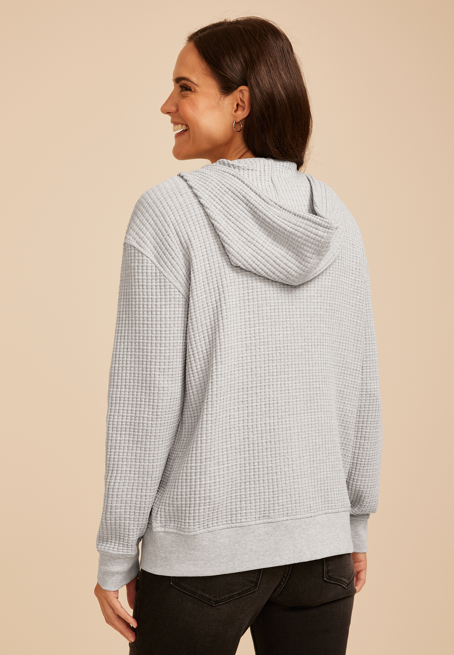 Waffle Knit Zip Front Hoodie | maurices