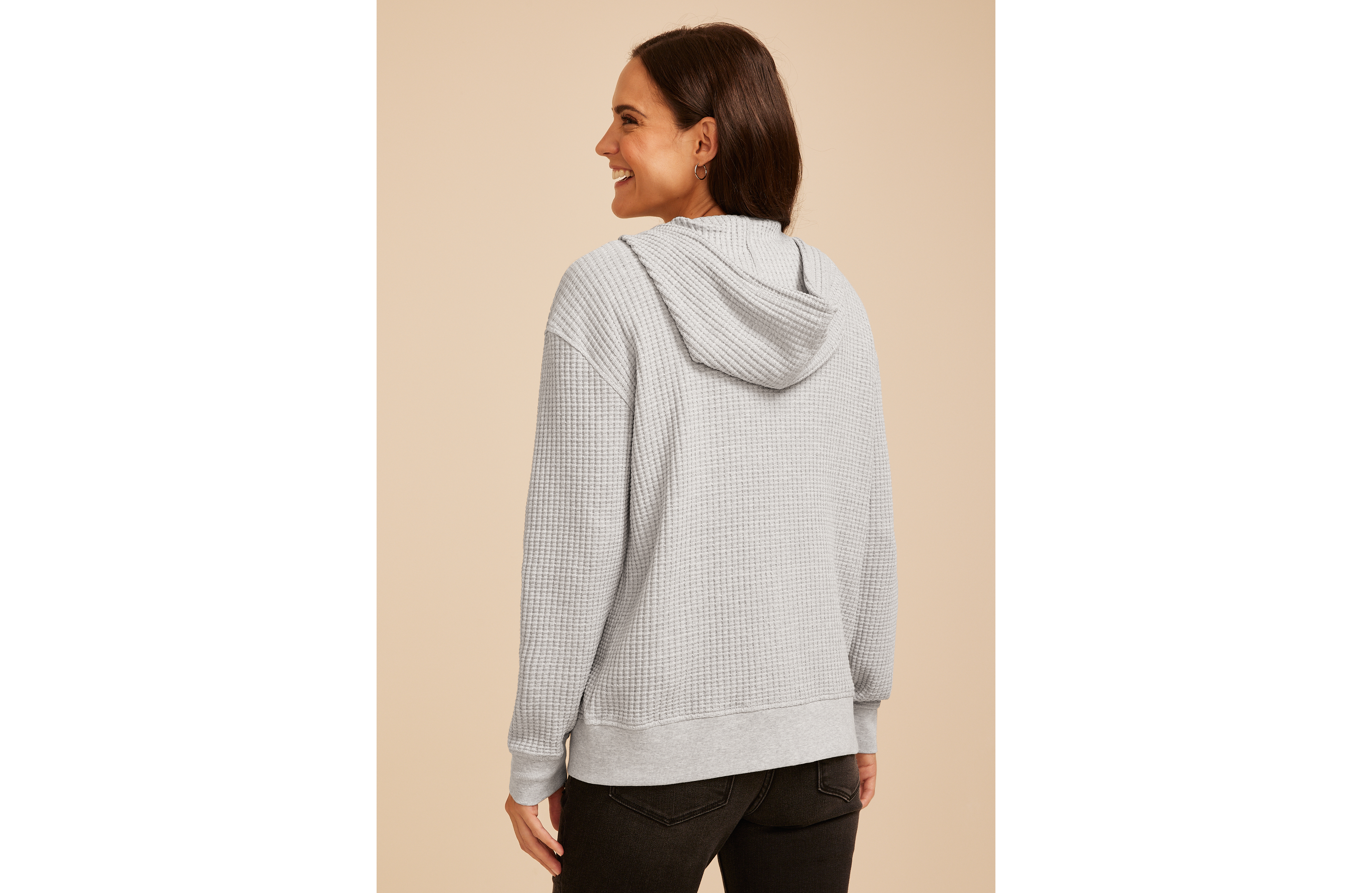 Waffle Knit Zip Front Hoodie
