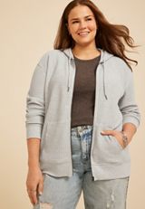 Plus Size Waffle Knit Zip Front Hoodie, C3348, small