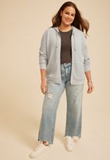 Plus Size Waffle Knit Zip Front Hoodie, C3348, small