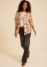 Hooded Cabin Plaid Button Down Shirt, C1524, small
