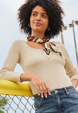 Pointelle Square Neck Long Sleeve Tee, C3363, small