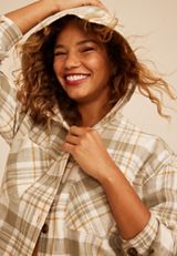 Hooded Cabin Plaid Button Down Shirt, C1755, small