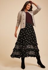Floral Mesh Tiered Ruffle Maxi Skirt, C1756, small