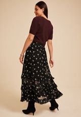 Floral Mesh Tiered Ruffle Maxi Skirt, C1756, small