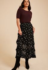 Floral Mesh Tiered Ruffle Maxi Skirt, C1756, small