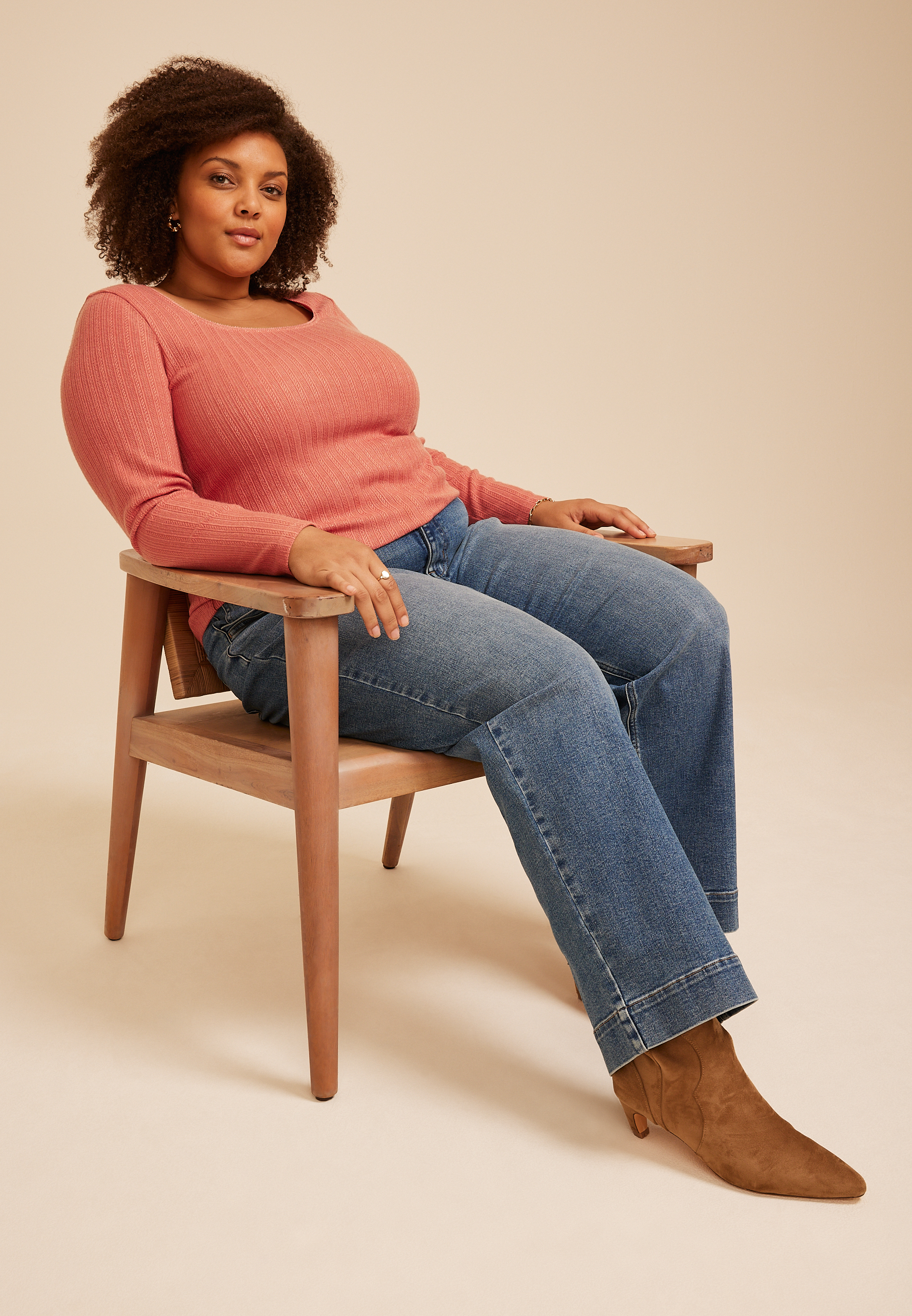Plus Pointelle Square Neck Long Sleeve Tee