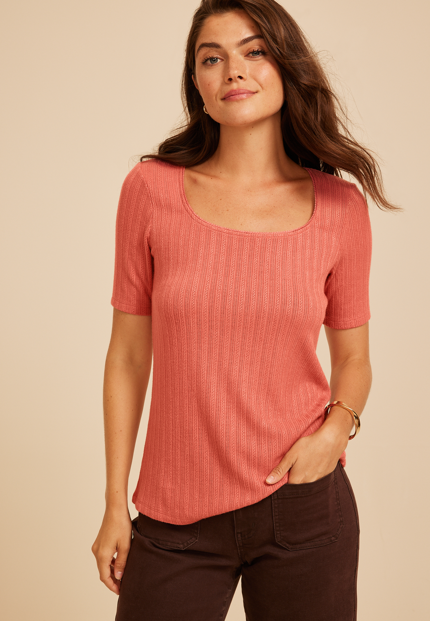Pointelle Square Neck Short Sleeve Tee