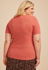 Plus Size Pointelle Square Short Sleeve Tee, C9019, small