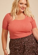 Plus Size Pointelle Square Short Sleeve Tee, C9019, small