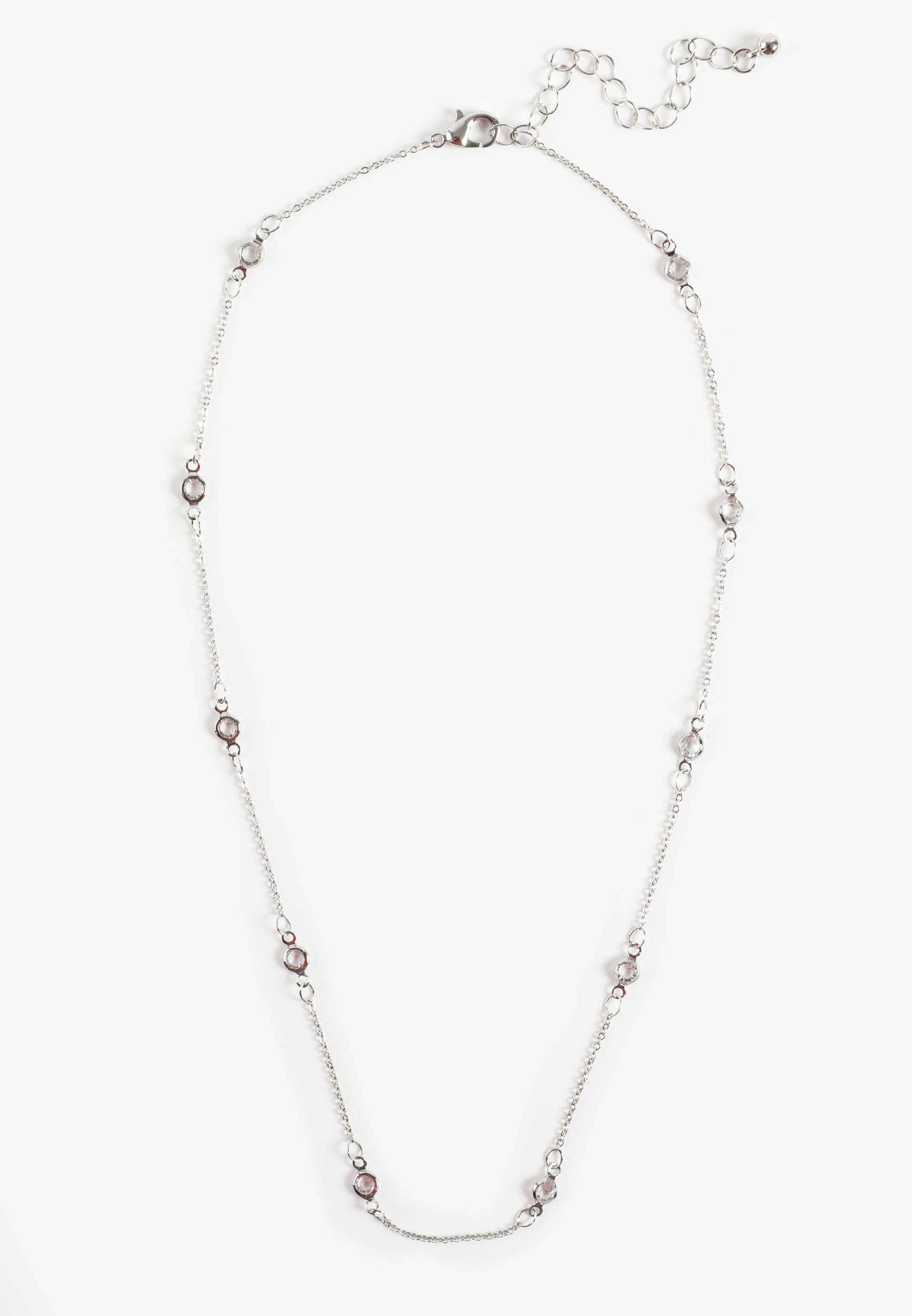 Everyday Layers Silver Clear Stone Necklace, C431, large