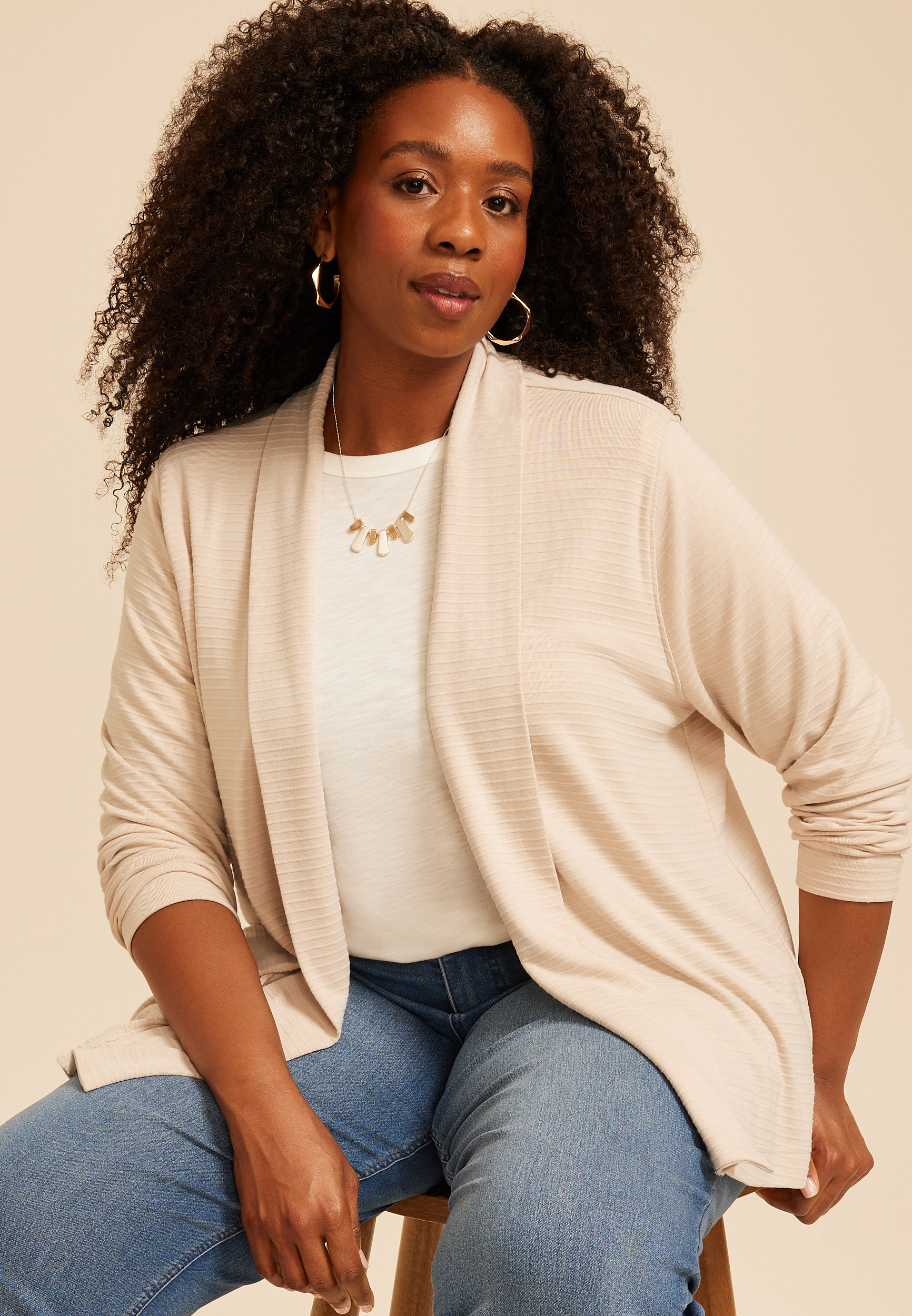 Plus Size Ottoman Ribbed Cardigan