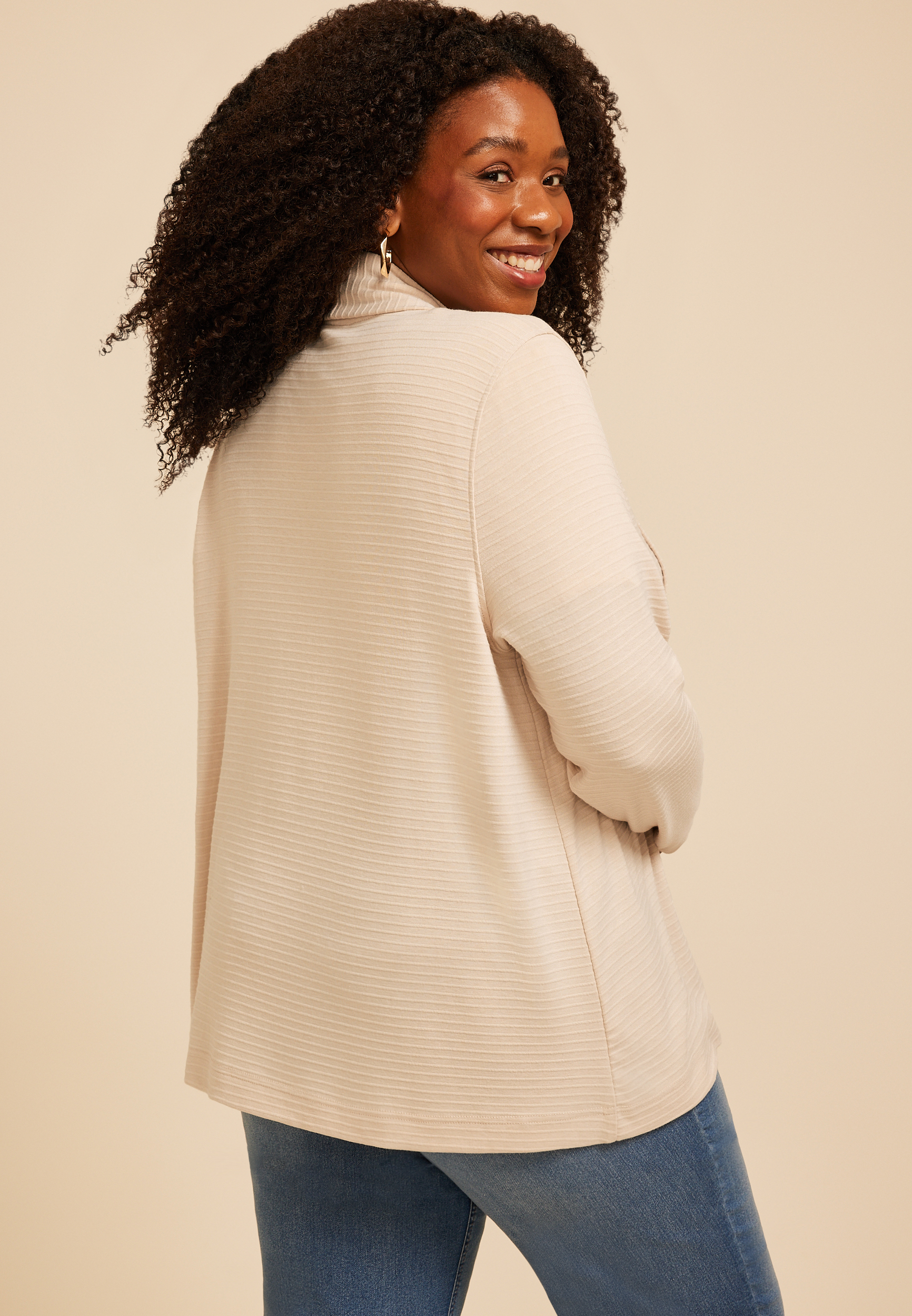 Plus Size Ottoman Ribbed Cardigan, C183, large
