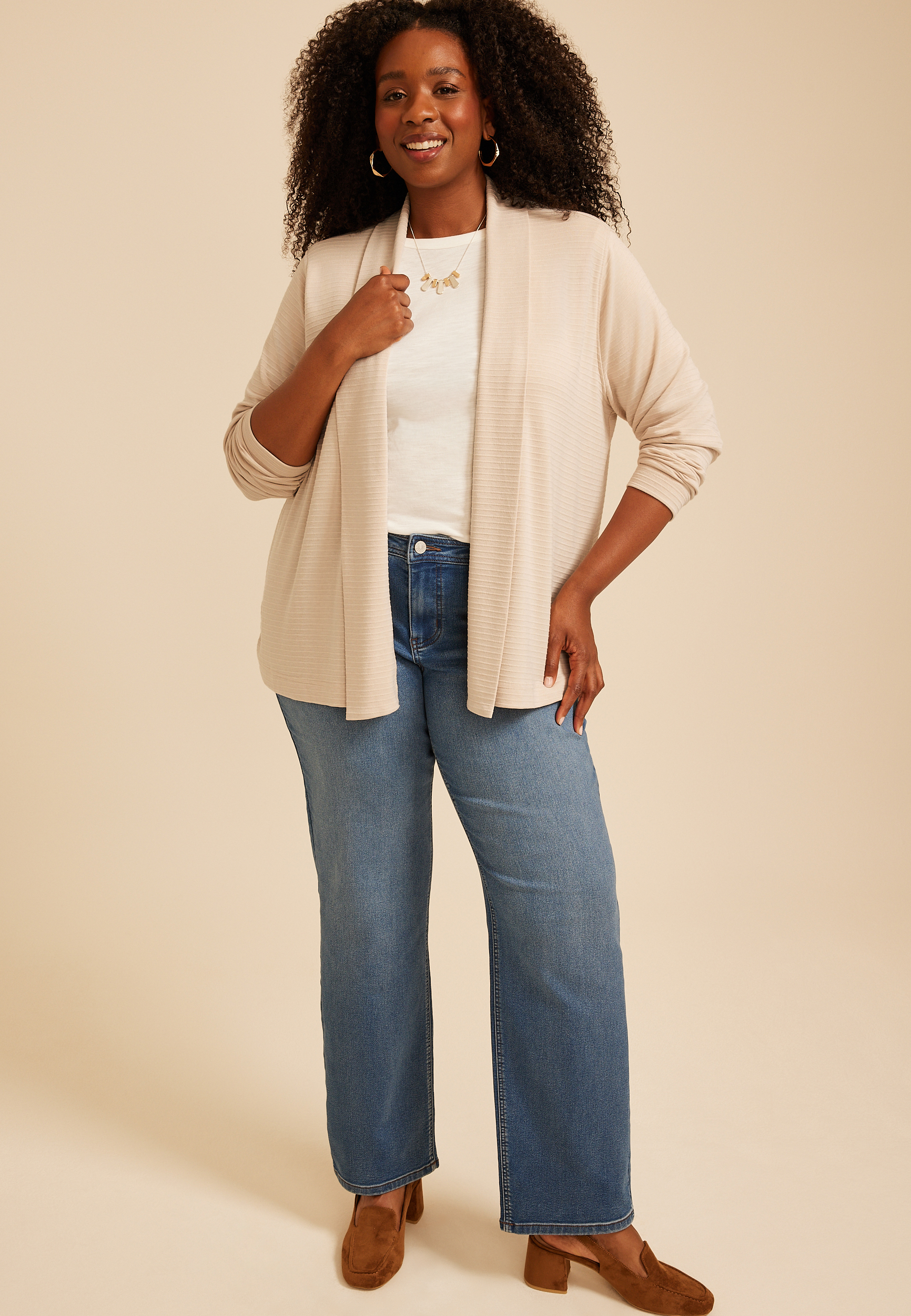 Plus Size Ottoman Ribbed Cardigan, C183, large