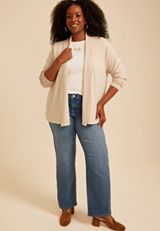 Plus Size Ottoman Ribbed Cardigan, C183, small