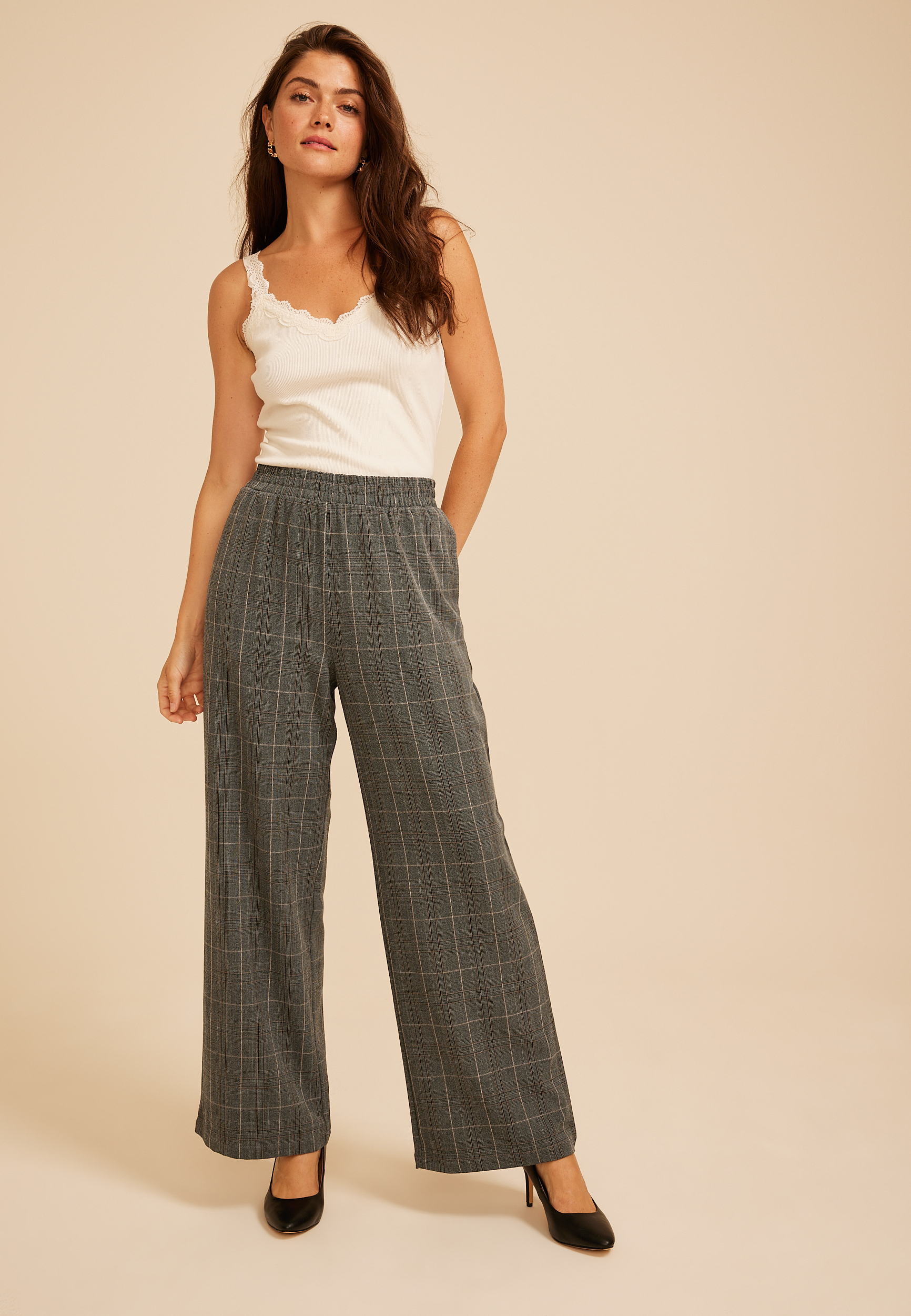 Plaid Pull On Wide Leg Pant