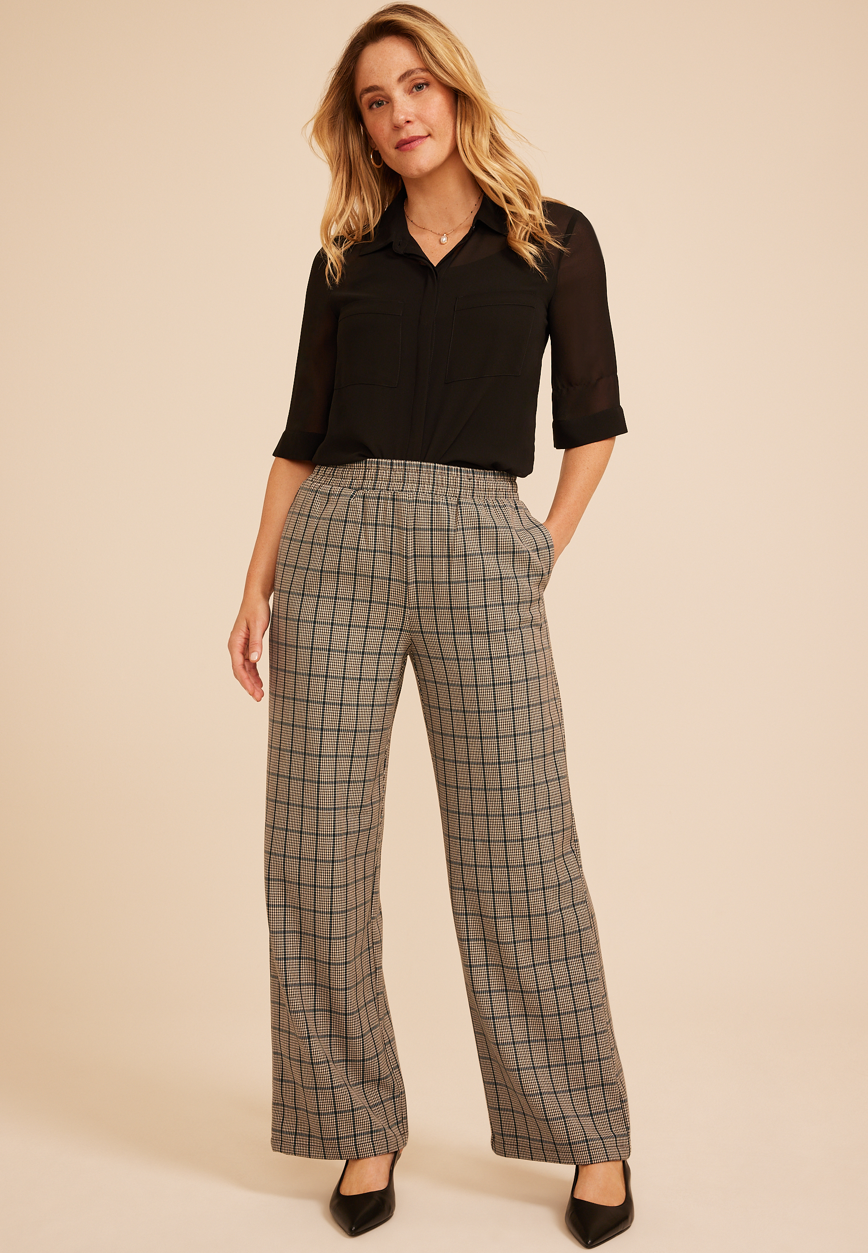 Plaid Pull On Wide Leg Pant