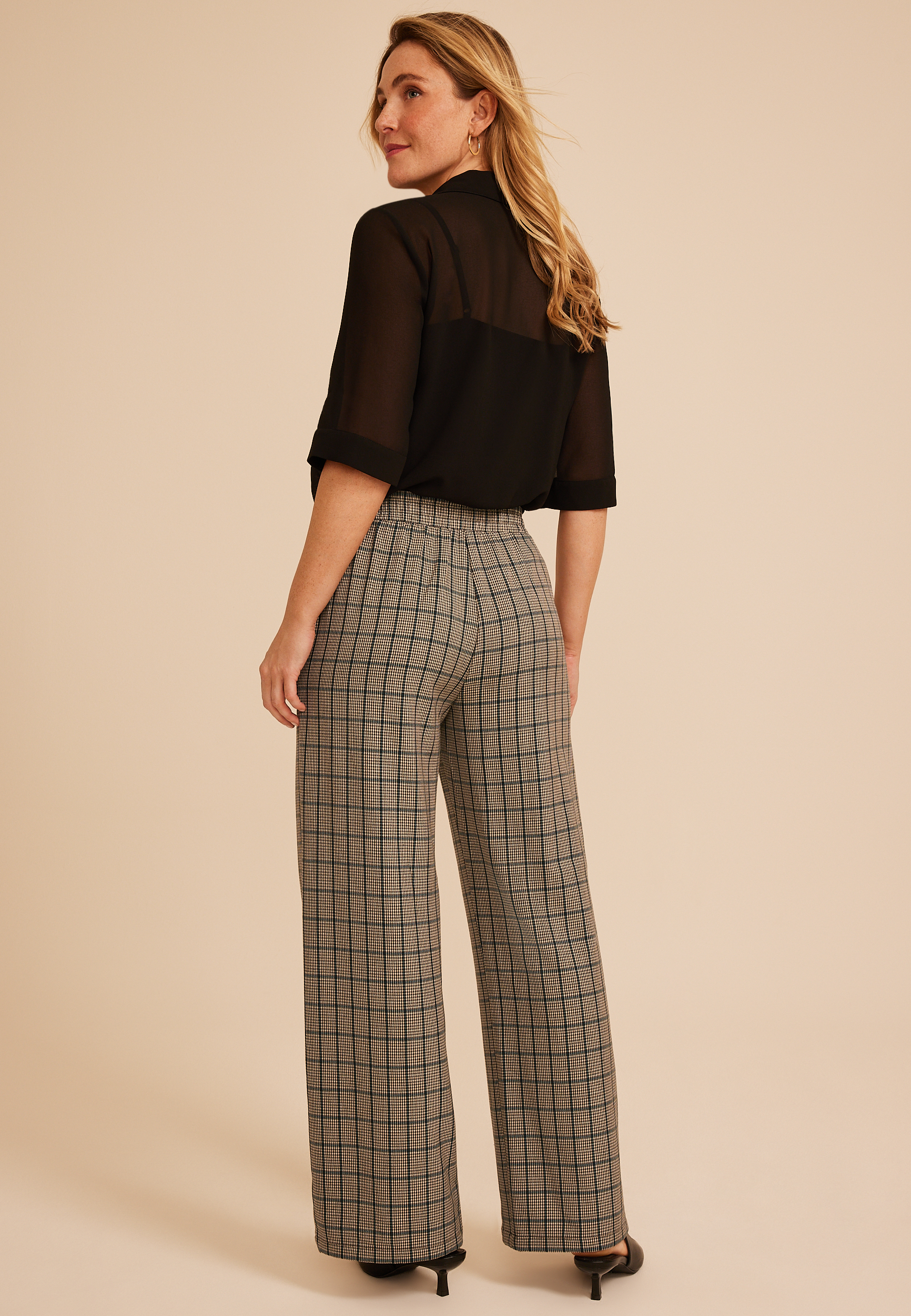 Plaid Pull On Wide Leg Pant