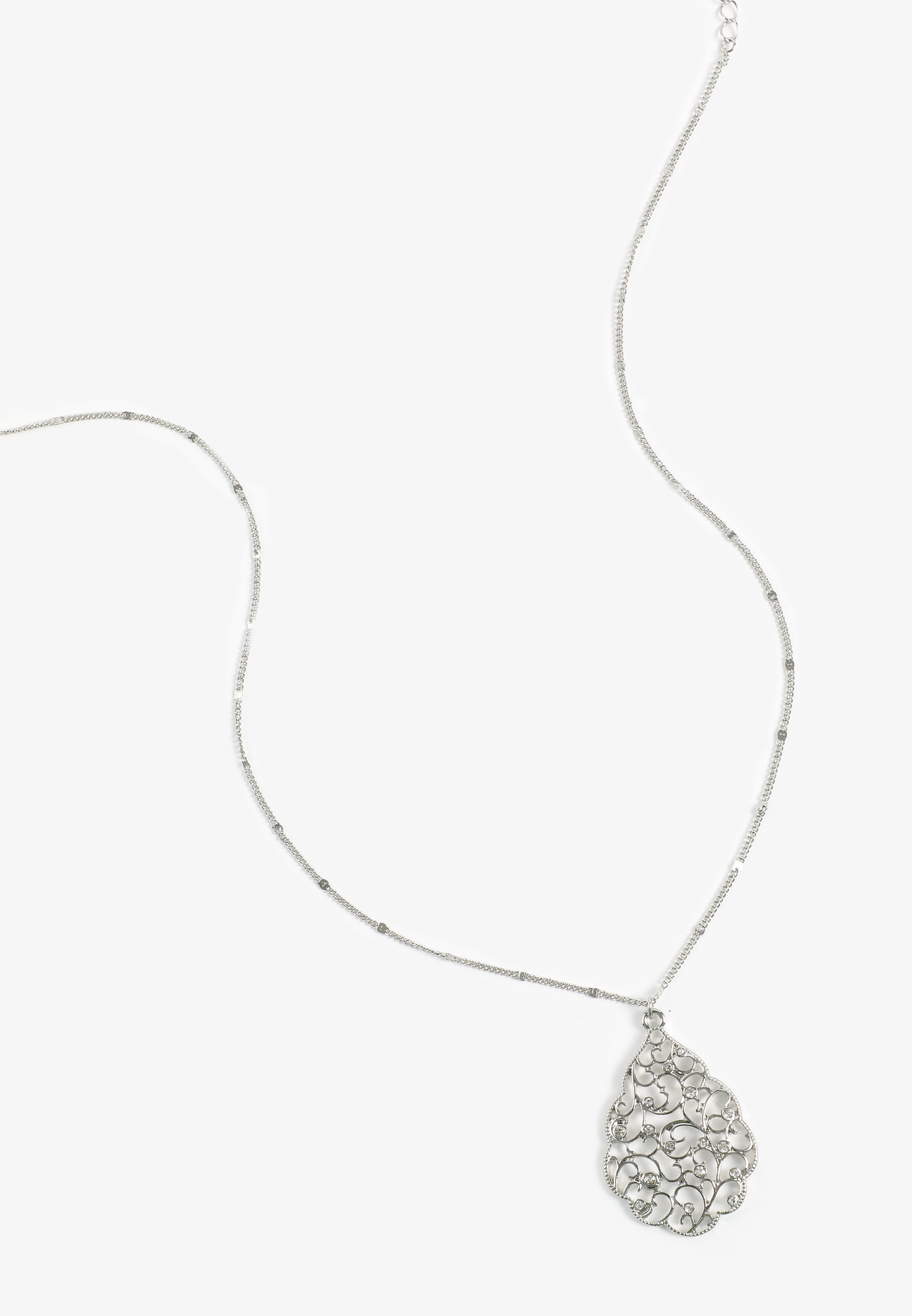 Silver Filigree Teardrop Pendant Necklace