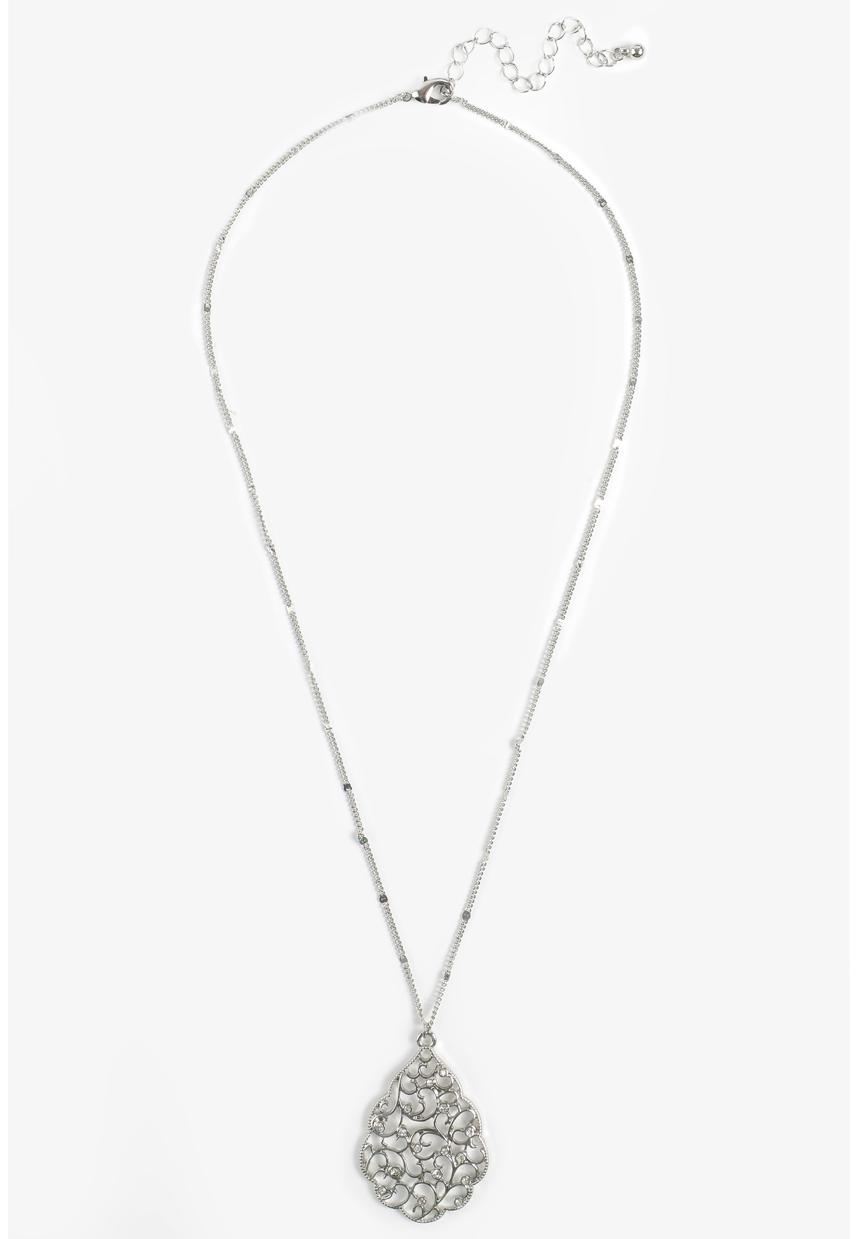 Silver Filigree Teardrop Pendant Necklace, C431, large