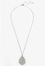 Silver Filigree Teardrop Pendant Necklace, C431, small