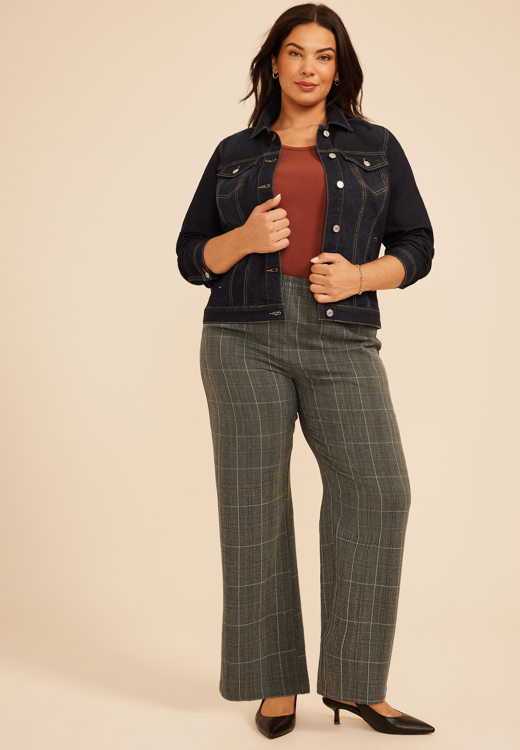 Plus Size Plaid Pull On Wide Leg Pant