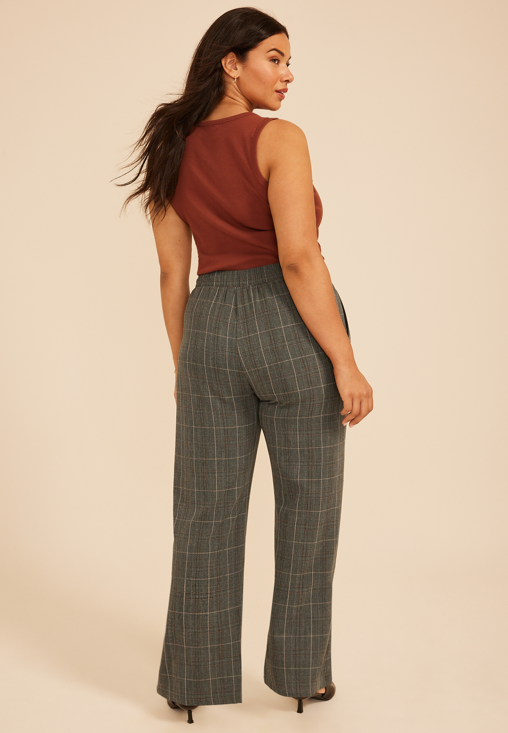 Plus Size Plaid Pull On Wide Leg Pant, C1770, large