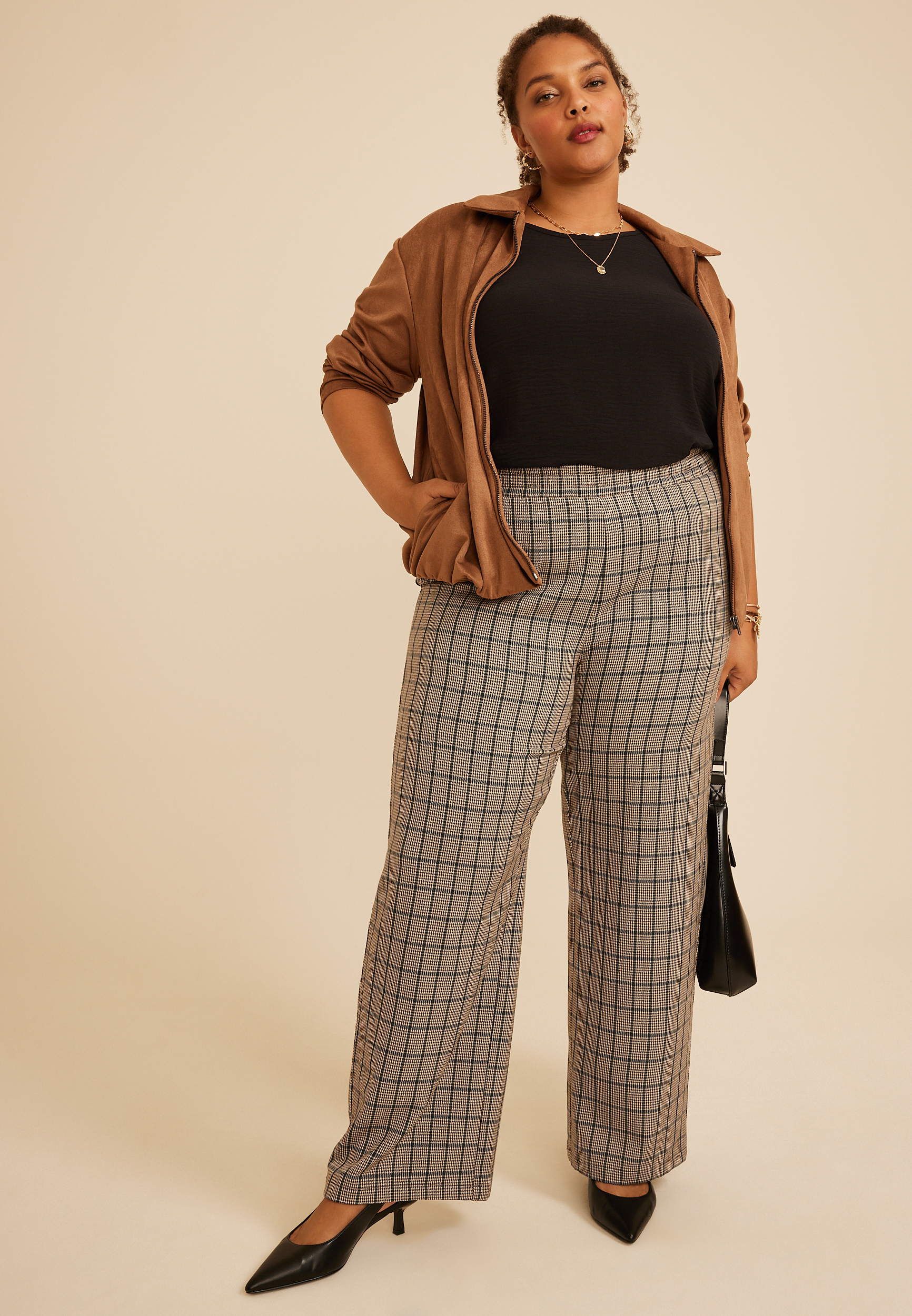 Plus Plaid Pull On Wide Leg Pant