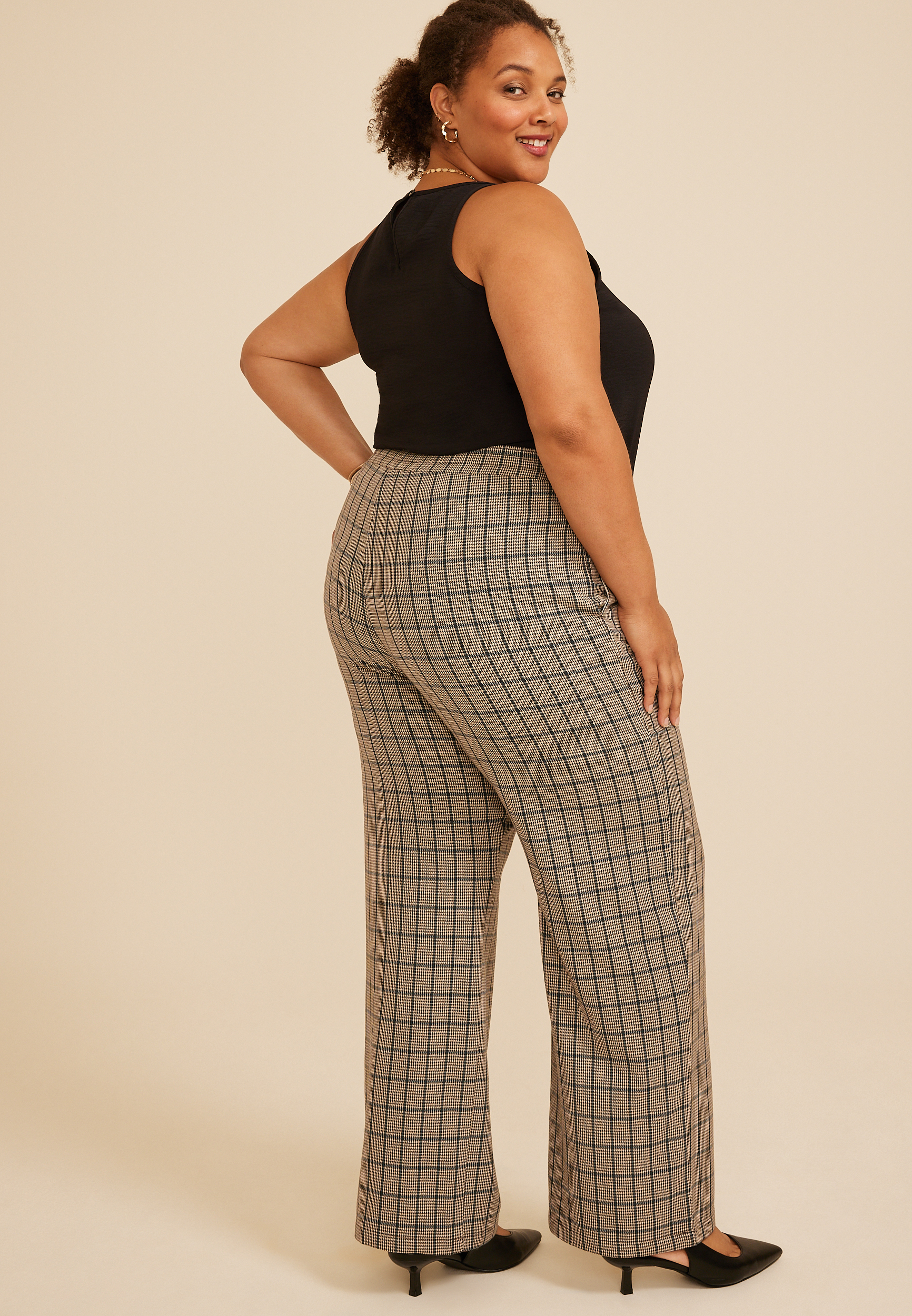 Plus Plaid Pull On Wide Leg Pant