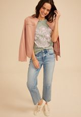 Pink Floral Standard Fit Graphic Tee, C1612, small