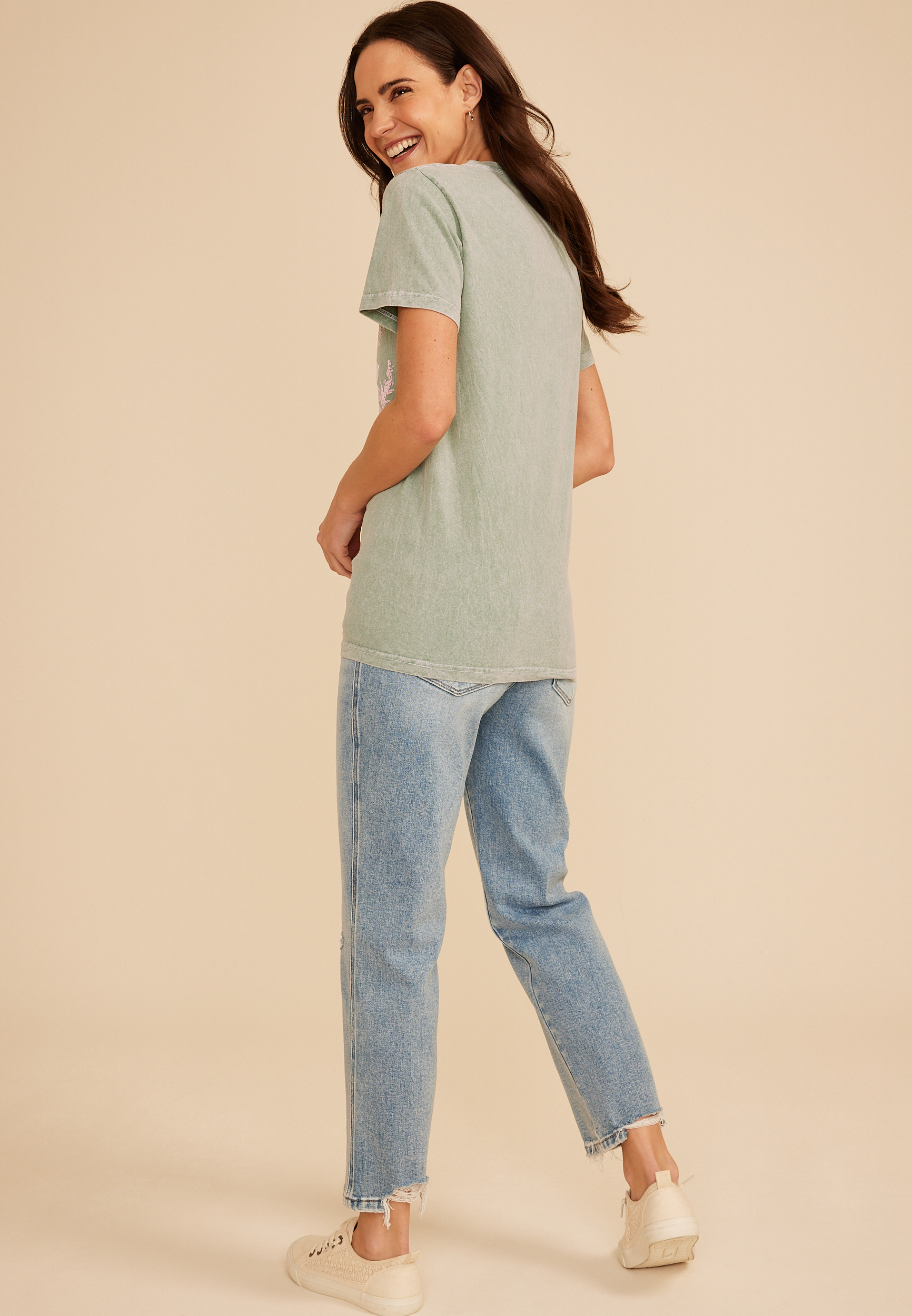 Pink Floral Standard Fit Graphic Tee, C1612, large