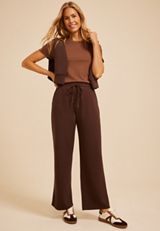 High Rise Drop Needle Cloud Scuba Wide Leg Pant, COFFEE BEAN, small
