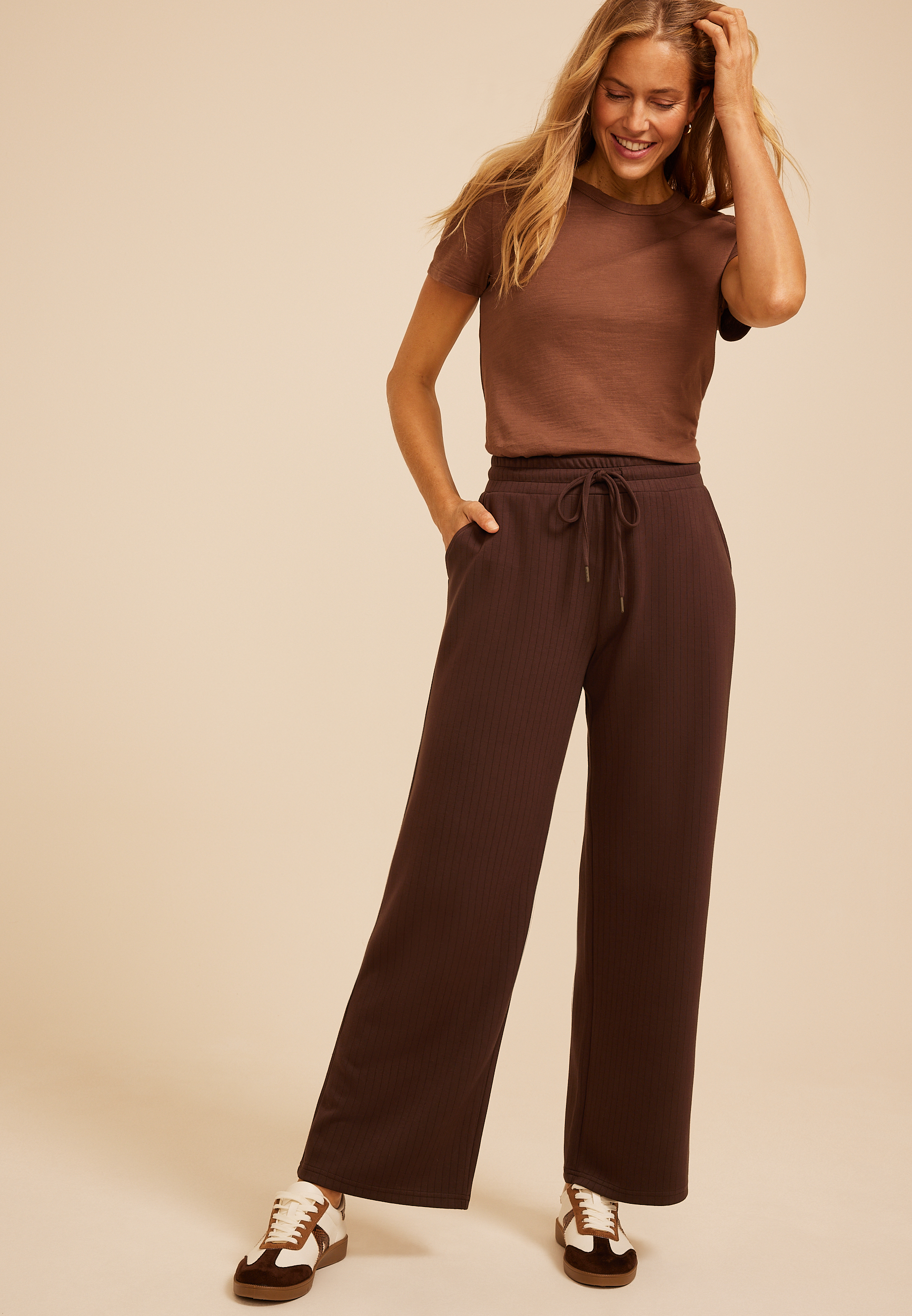 High Rise Drop Needle Cloud Scuba Wide Leg Pant, COFFEE BEAN, large