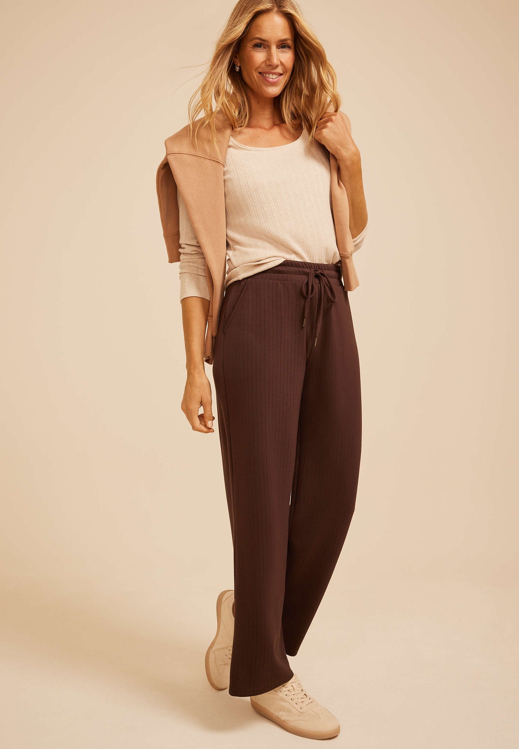 High Rise Drop Needle Cloud Scuba Wide Leg Pant, COFFEE BEAN, large