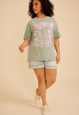Plus Size Pink Floral Standard Fit Graphic Tee, C1612, small