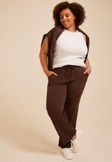 Plus Size High Rise Drop Needle Cloud Scuba Wide Leg Pant, COFFEE BEAN, small