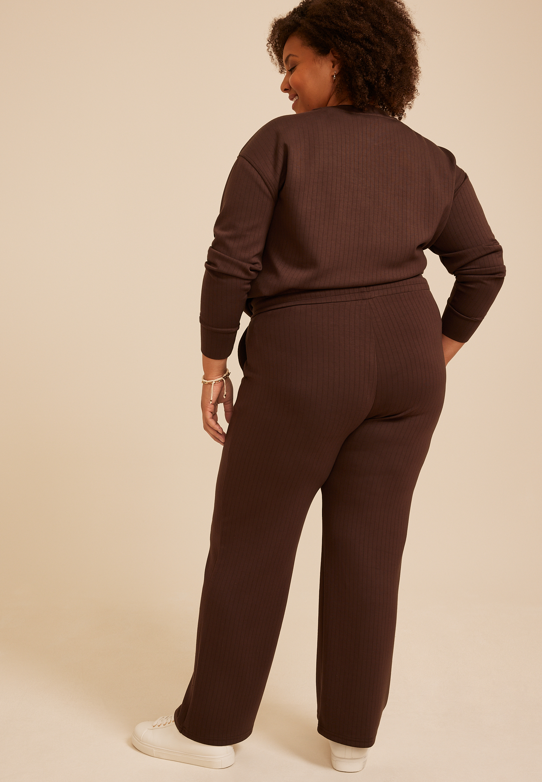 Plus Size High Rise Drop Needle Cloud Scuba Wide Leg Pant, COFFEE BEAN, large